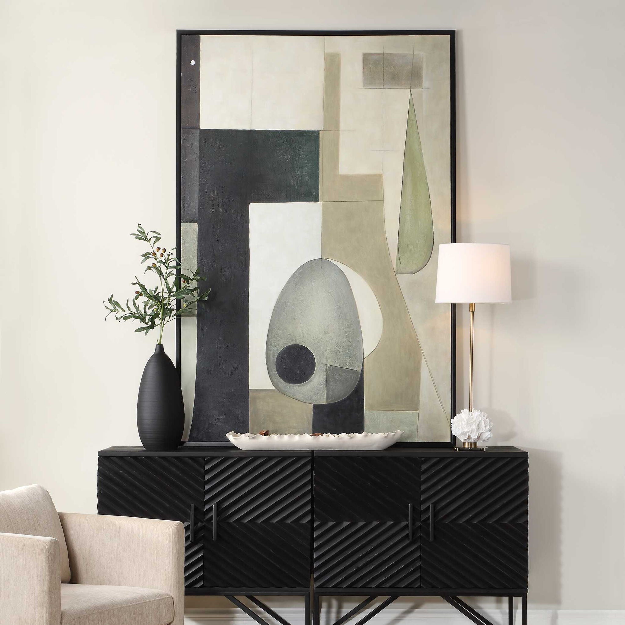 Fair Trade - Geometric Abstract Art - Black / Brown / Gray / Green