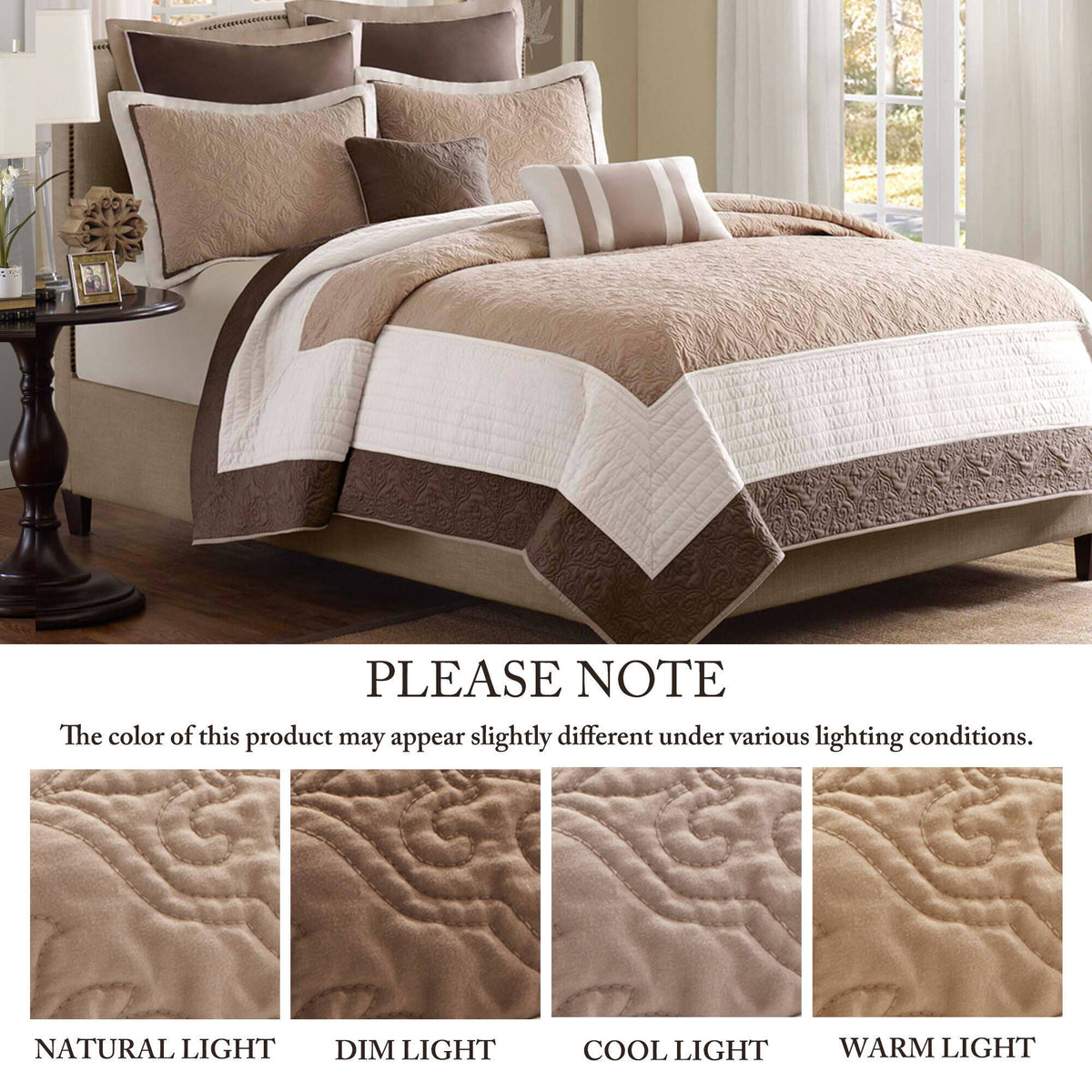 Attingham - King 7 Piece Reversible Coverlet Set - Beige