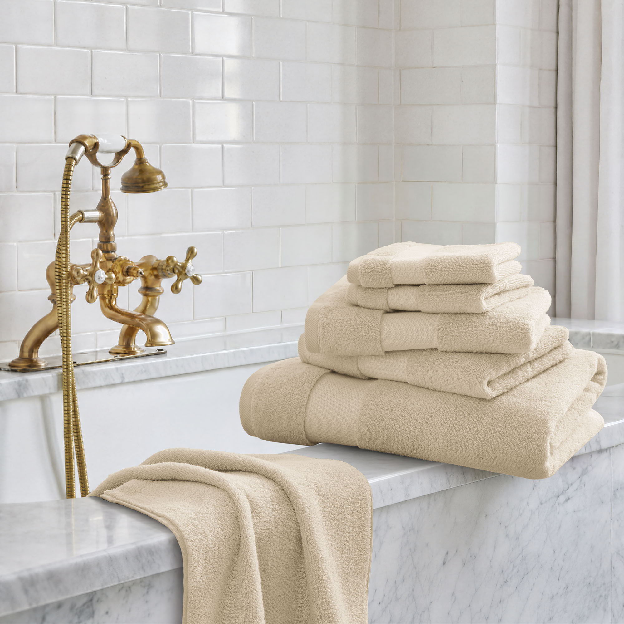 Turkish - Cotton Bath Towel (Set of 6) - Sand