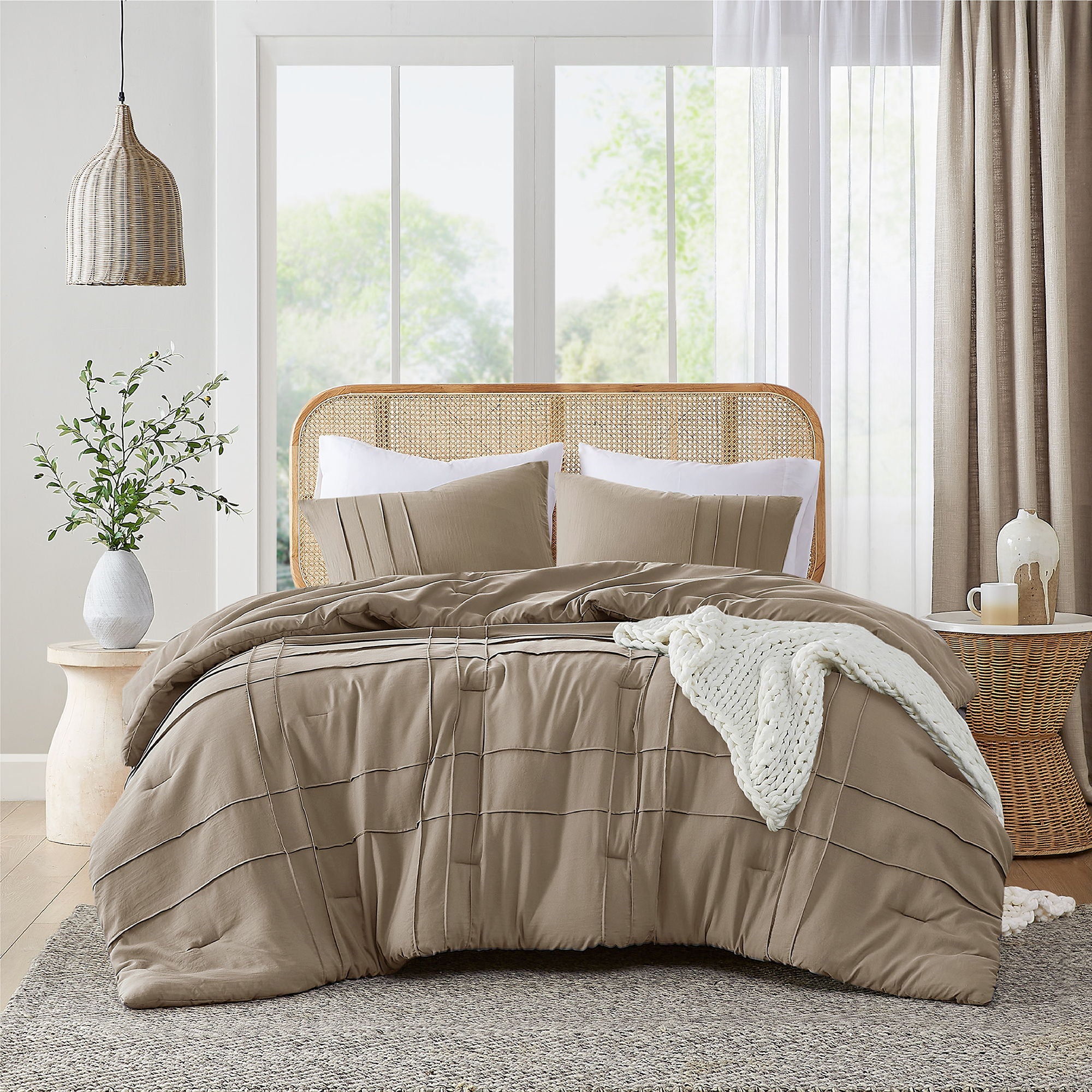 Porter - Twin/Twin Long Soft Washed Pleated Comforter Set - Khaki