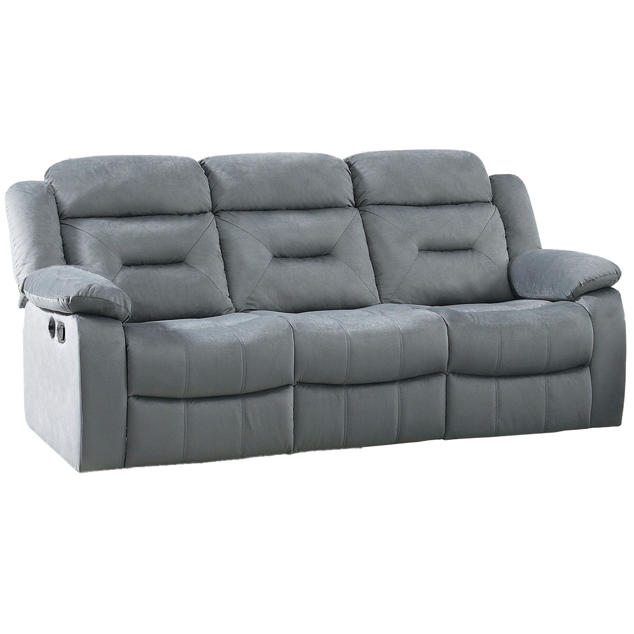 Modern Recliner Sofa With Pillow Arms, Plush Backrest, Horizontal Tufting, USB Charging Port