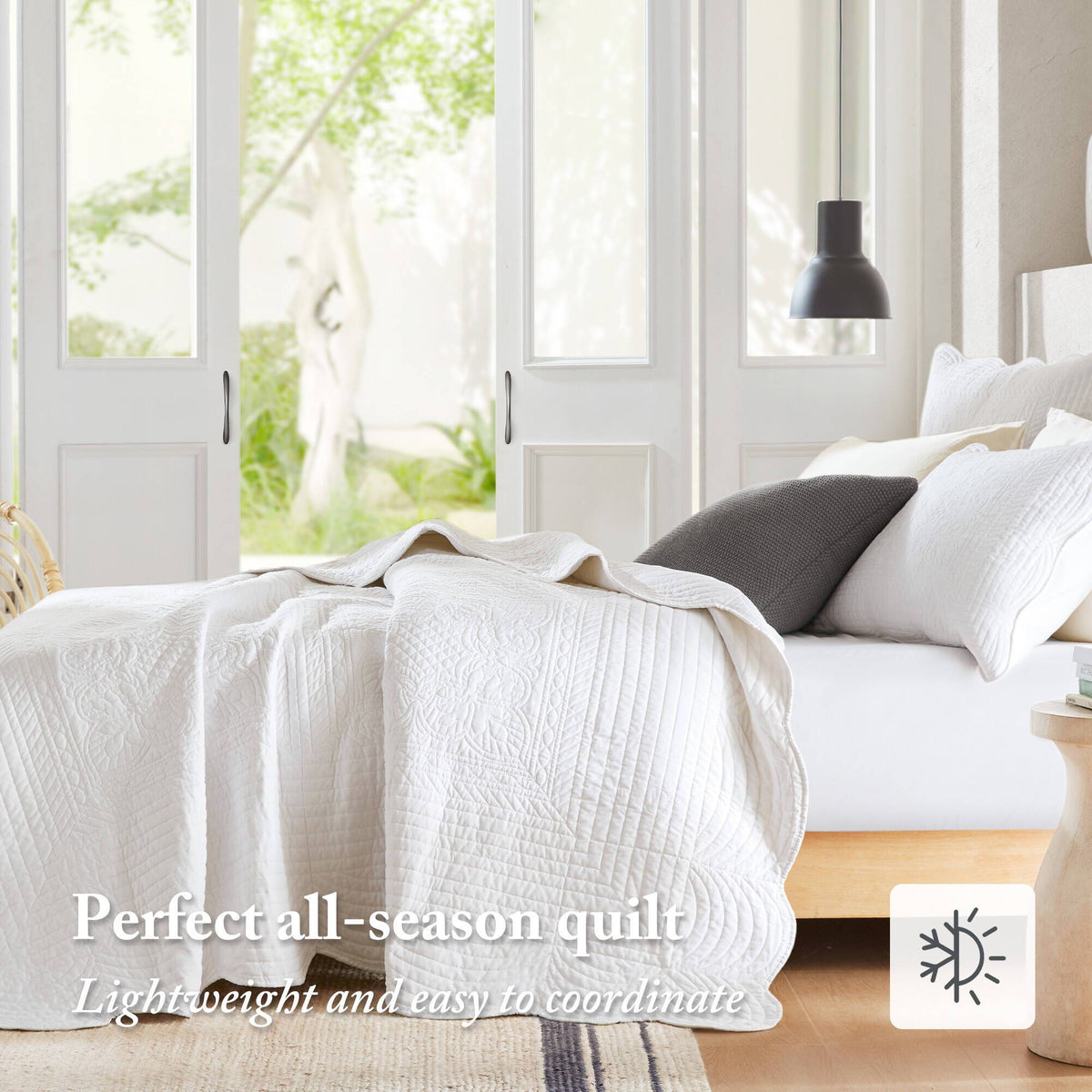 Tuscany - King 3 Piece Reversible Scalloped Edge Coverlet Set - White