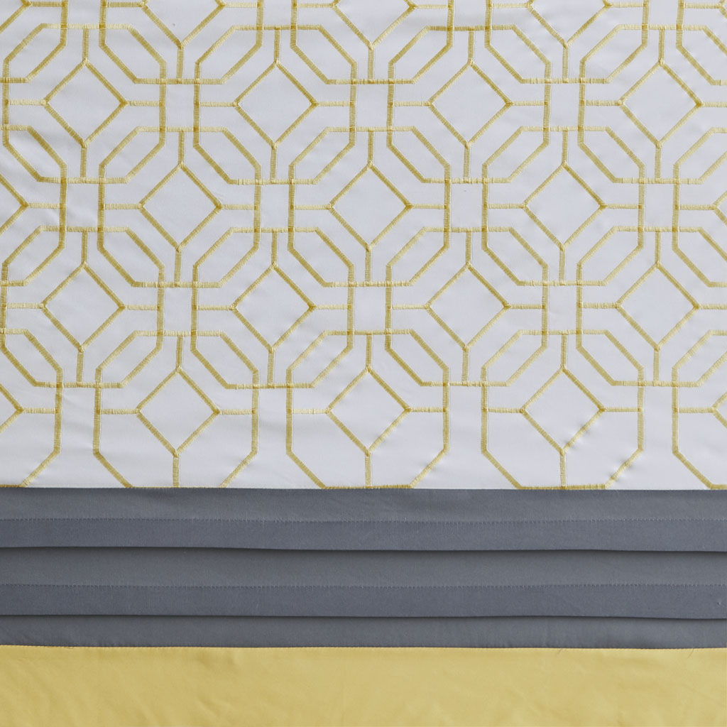 Donnell - Embroidered And Pieced Shower Curtain - Yellow / Gray