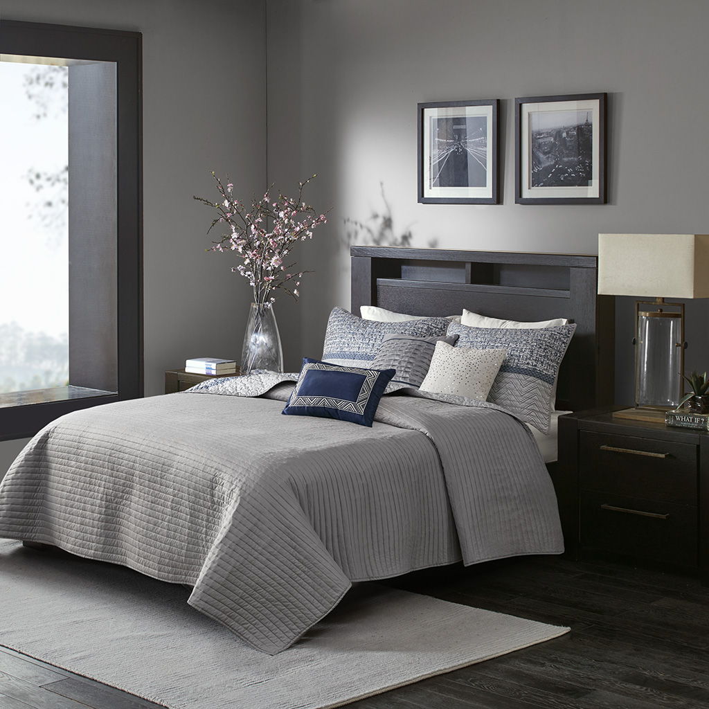 Rhapsody - 6 Piece Reversible Coverlet Set - Navy