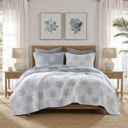 Mia Coral - 3 Piece Full Quilt Mini Set - Blue / Gray