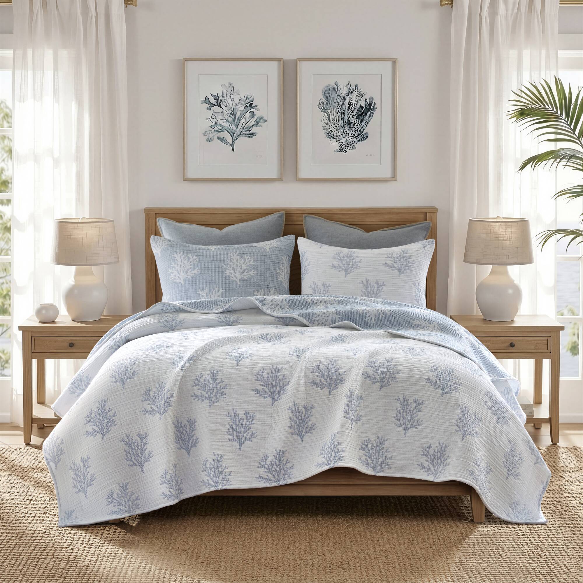 Mia Coral - 3 Piece King/California King Quilt Mini Set - Blue / Gray