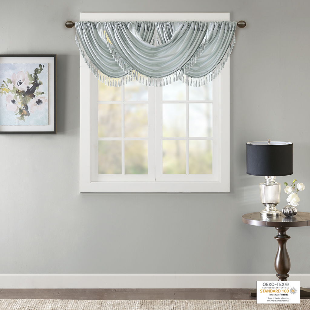 Elena - Waterfall Embellished Valance - Dusty Aqua