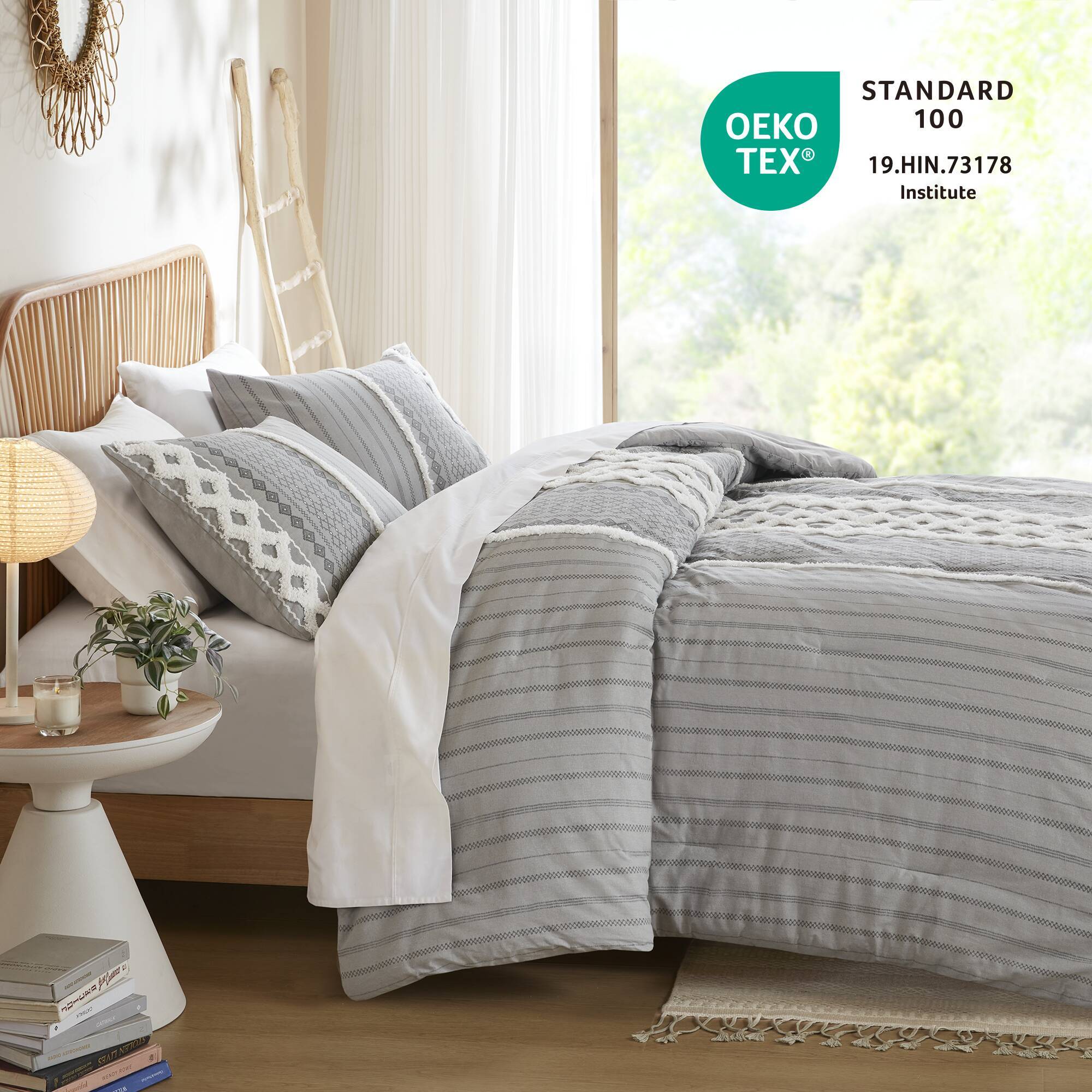 Imani - King Printed Comforter Set With - Gray