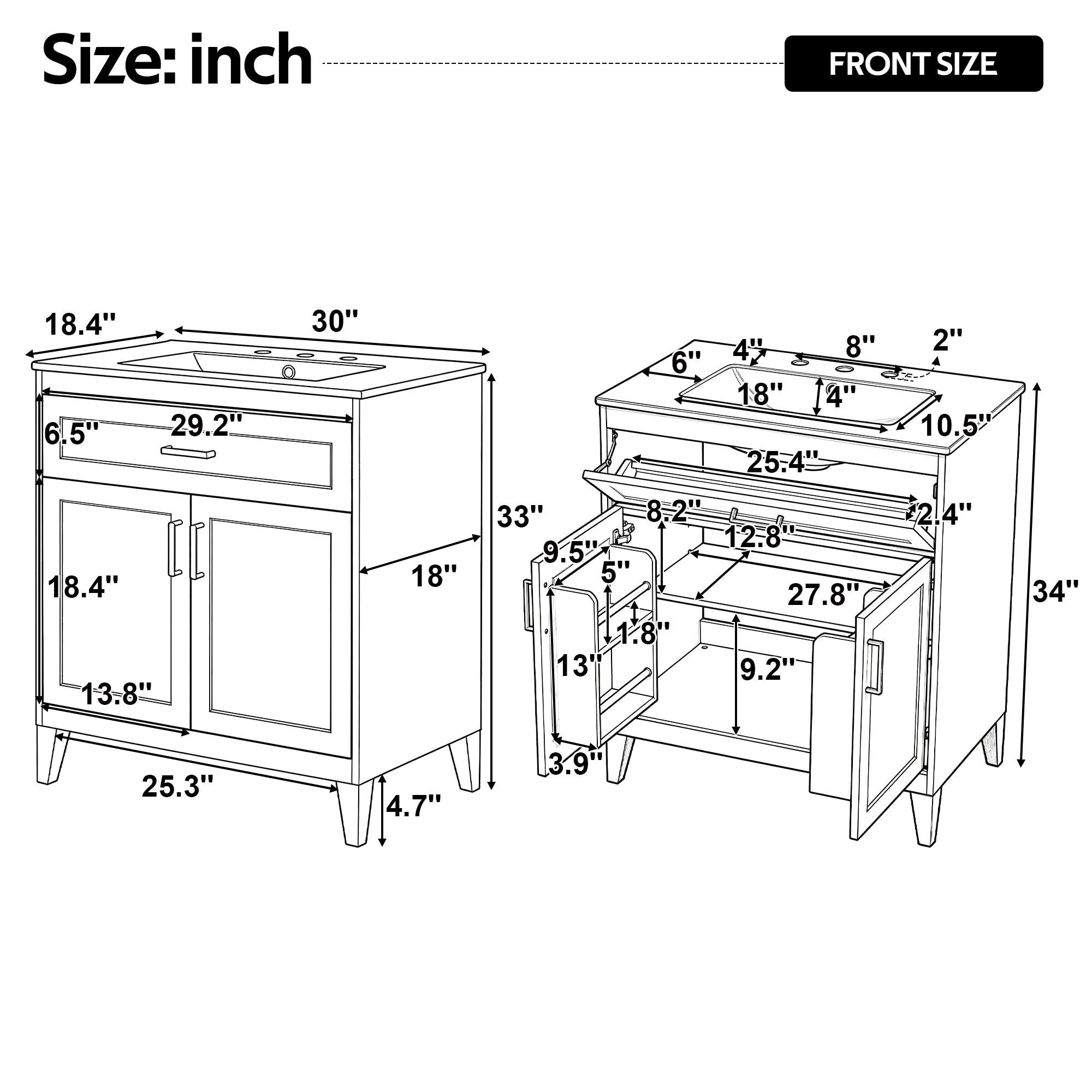 30" Bathroom Vanity With Sink Top, Soft Close Double Doors & Tip Out Drawer, Adjustable Interior Shelf, Door Mounted Organizers - Beige