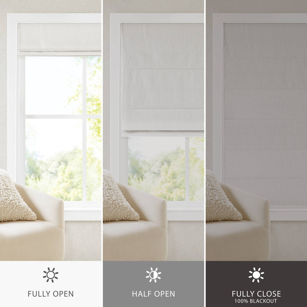 Quincy - 27x64" Total Blackout Cordless Roman Shade - White