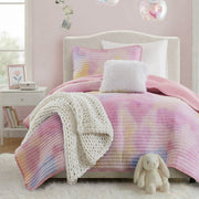 Cassiopeia - Twin/Twin XL Watercolor Tie Dye Printed Quilt Set With Throw Pillow - Pink