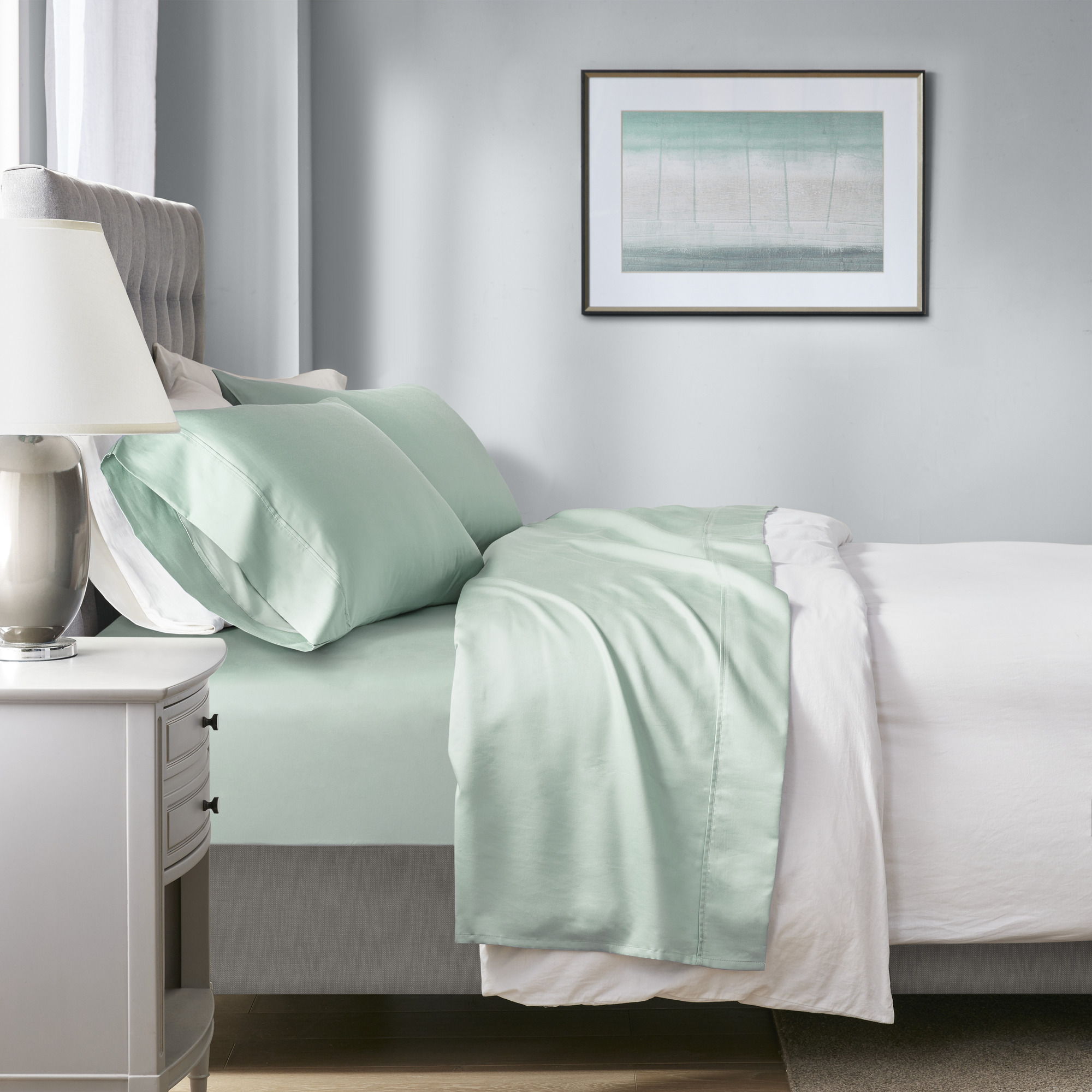 1000 Thread Count - California King HeiQ Smart Temperature Blend 4 Piece Sheet Set - Seafoam