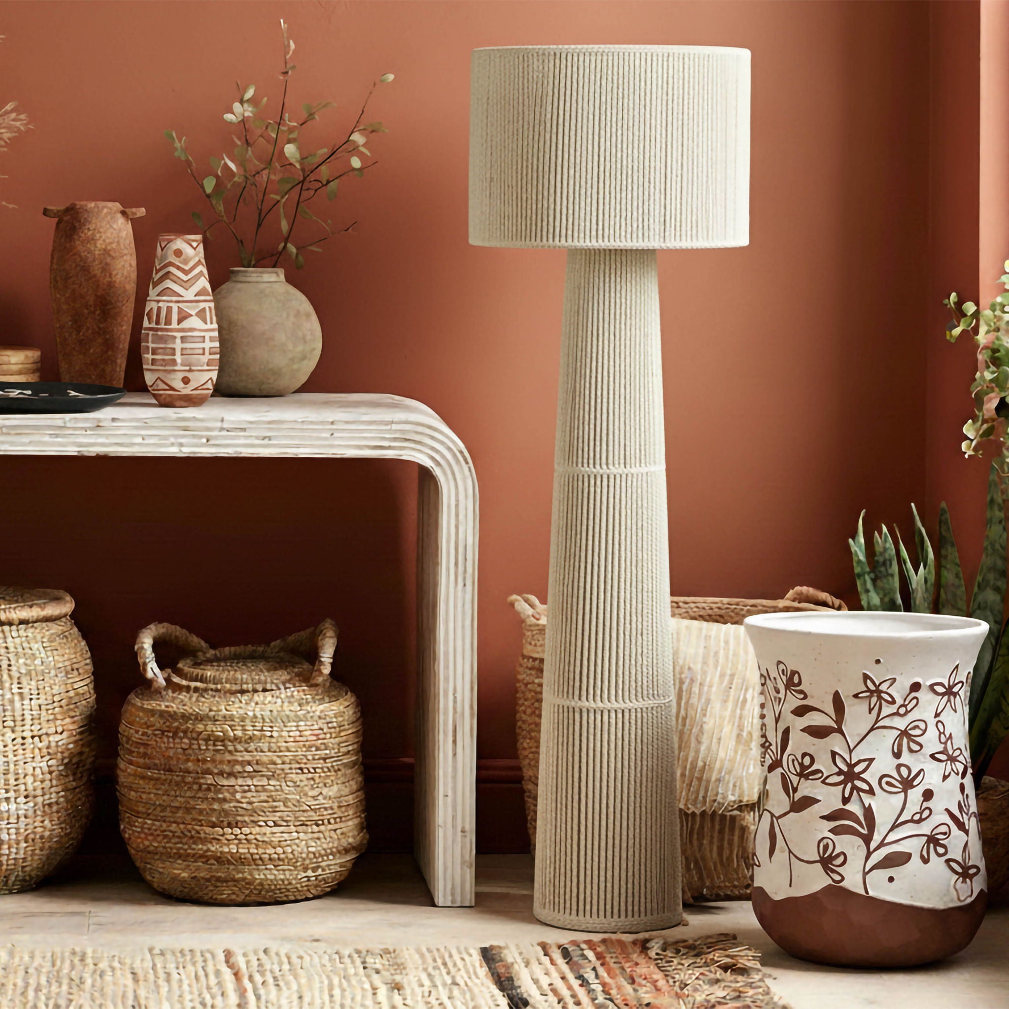 Ceramic Indoor / Outdoor Table - Carved Terracotta