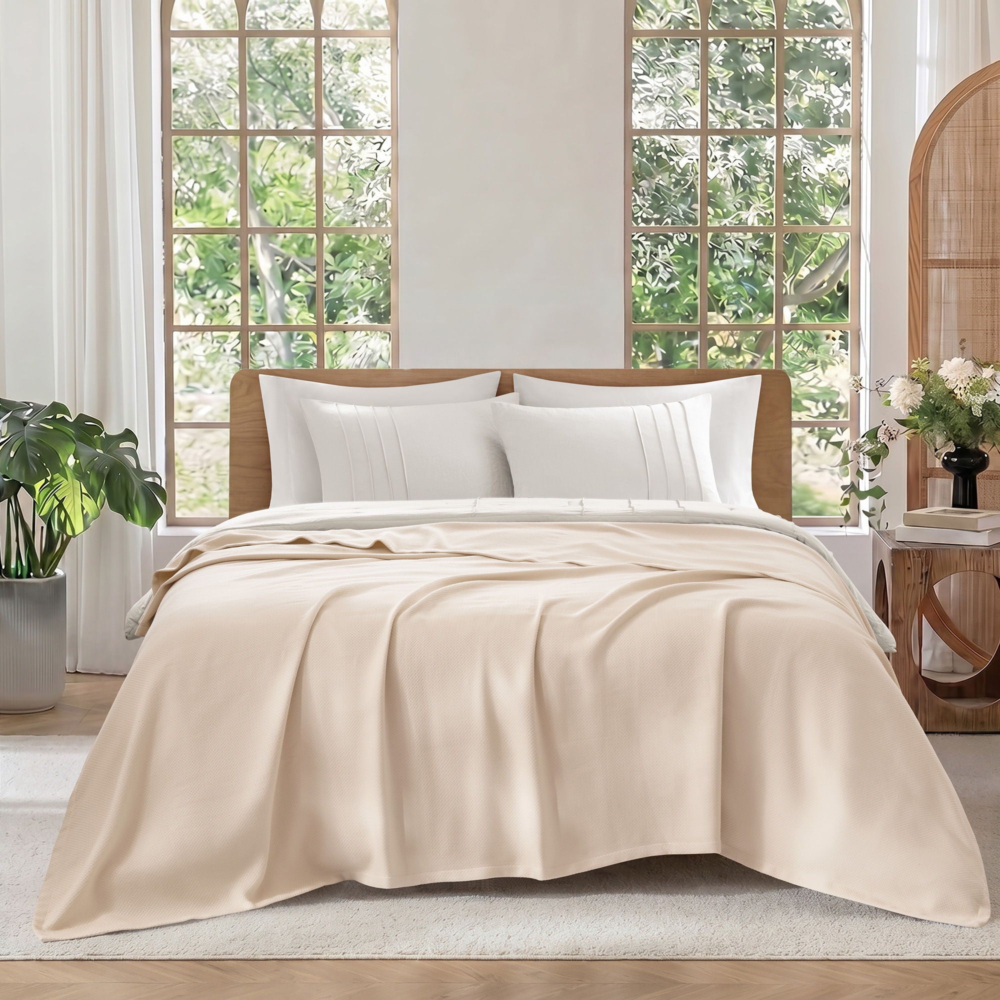 Egyptian Cotton - Twin 100% Certified Egyptian Cotton Blanket - Micro-Herringbone Beige