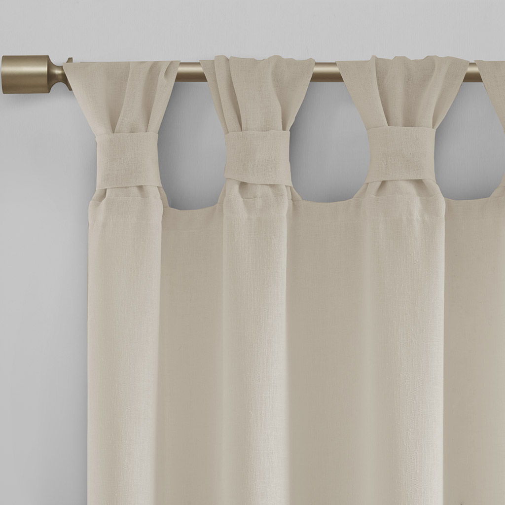 Rosette - 84" Floral Embellished Cuff Tab Top Solid Window Panel - Linen