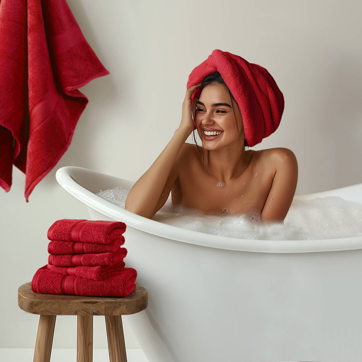 800GSM - Ultra-Soft Absorbent 8 Piece Towel Set - Bright Red