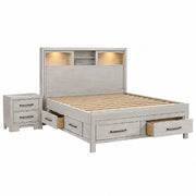 Bed Set With Storage Drawers, Open Shelves, And Built In LED Lighting