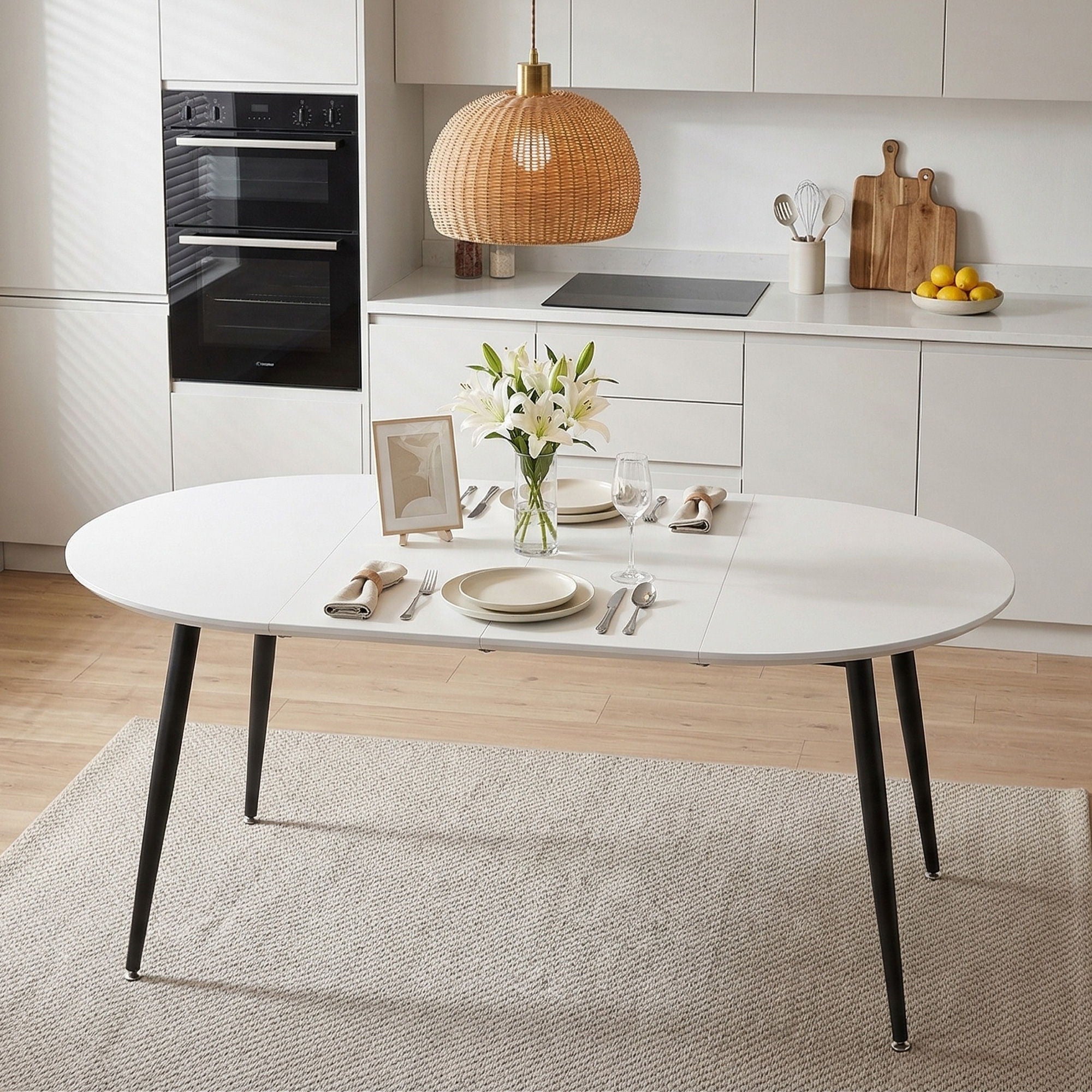Pull Out Dining Table, Round Design - White