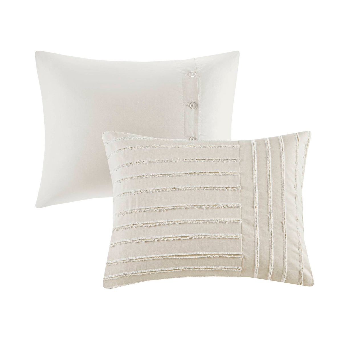 Essence - Oversized Cotton Clipped Jacquard Comforter Set With Euro Shams and Throw Pillows - Ivory