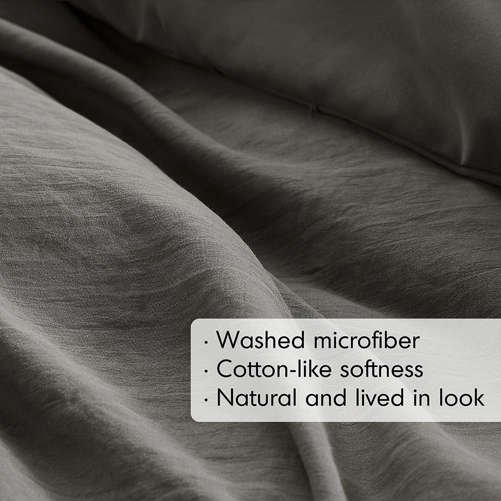 Porter - King Soft Washed Pleated Duvet Cover Set - Gray
