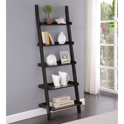 Ladder 5 Shelf Bookcase With Spacious Storage - Brown