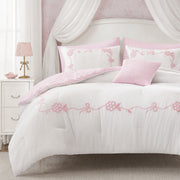 Tiffany - 6 Piece Full Comforter Set - Pink / White