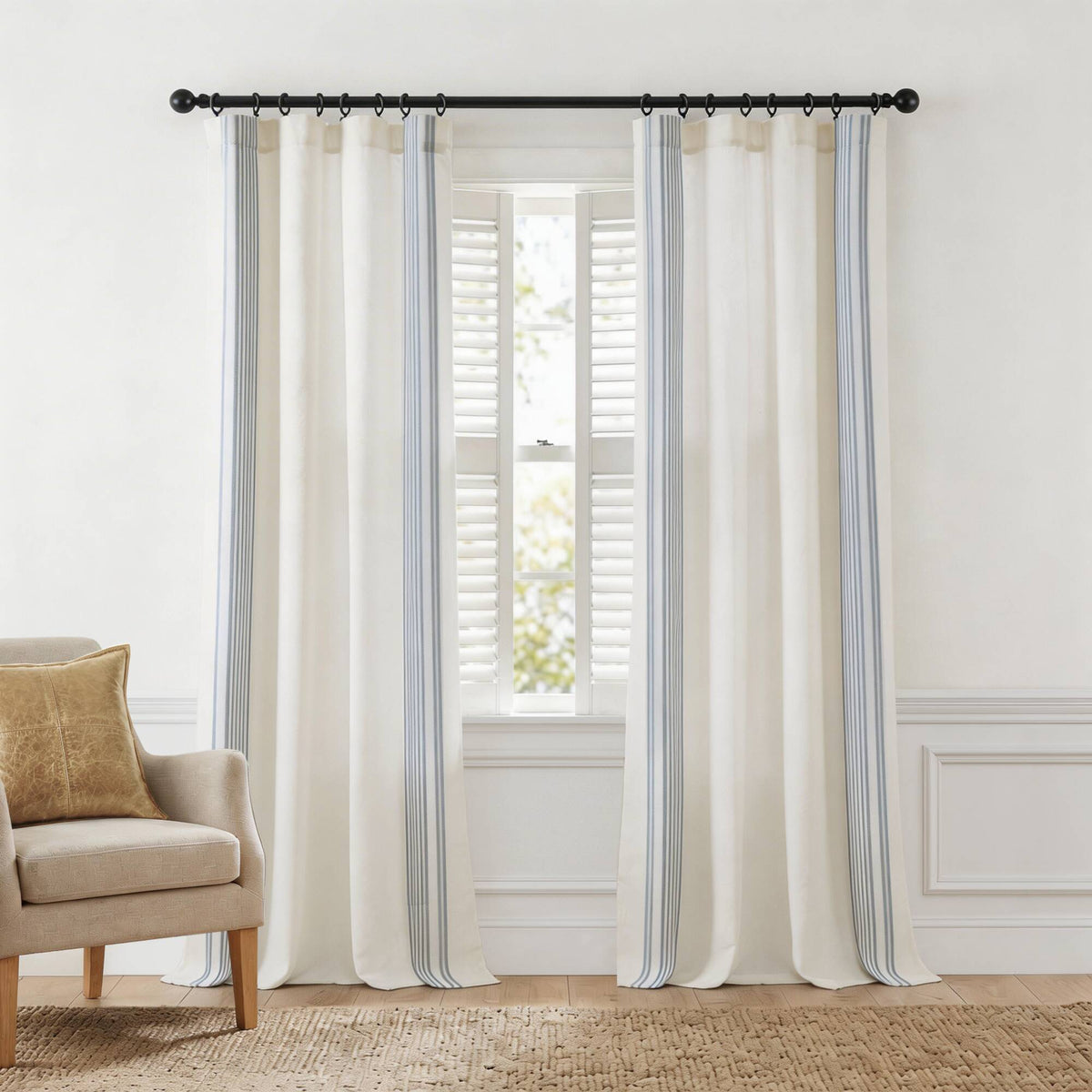 Morgan - 2 Window Panels With 16 Rings - White / Blue