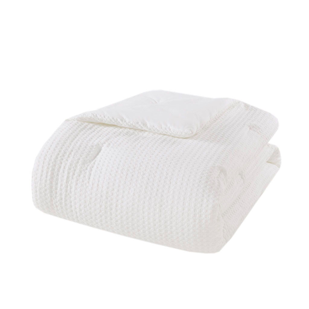 Mina - Full/Queen Waffle Weave Textured Comforter Set - White