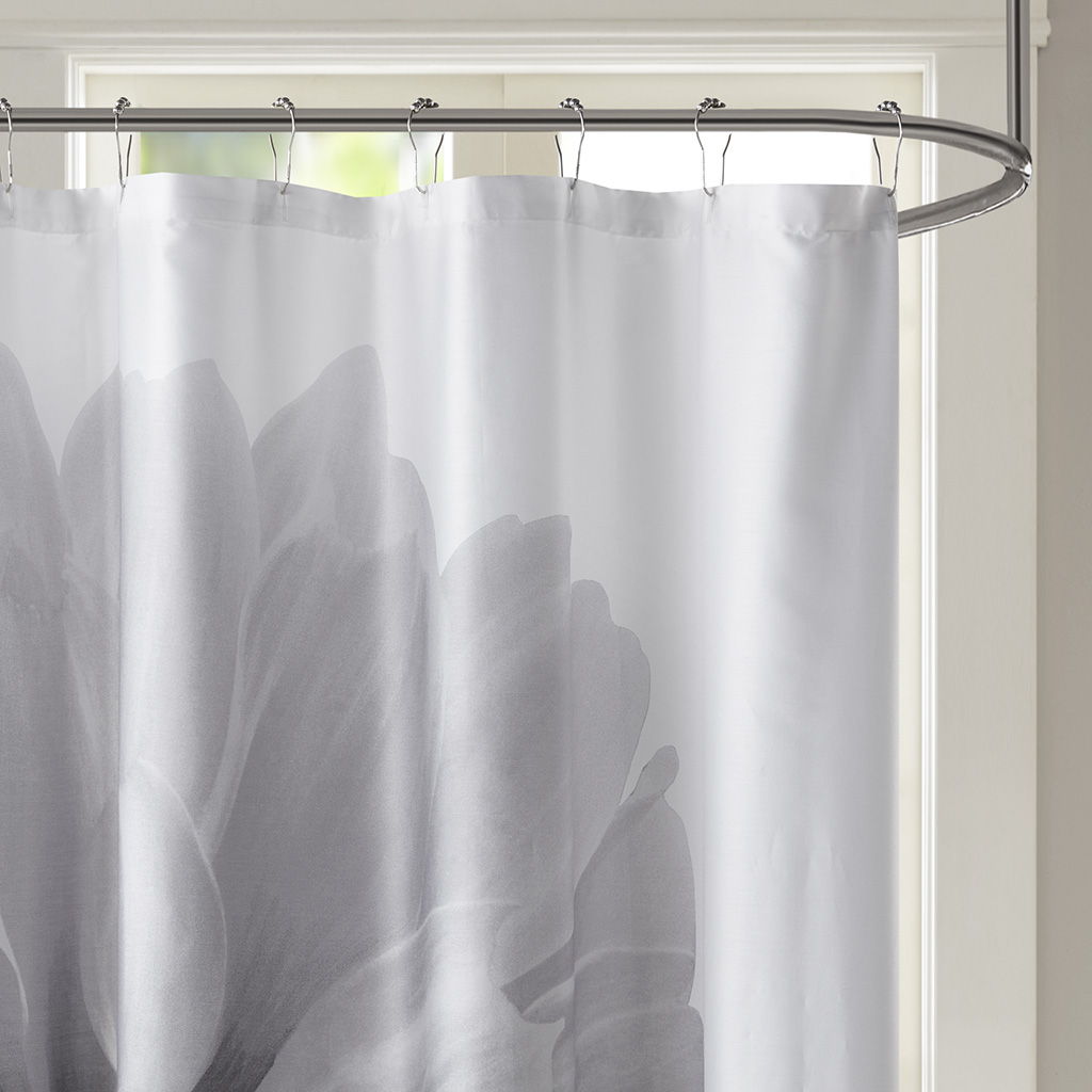 Norah - Printed Floral Shower Curtain - Gray