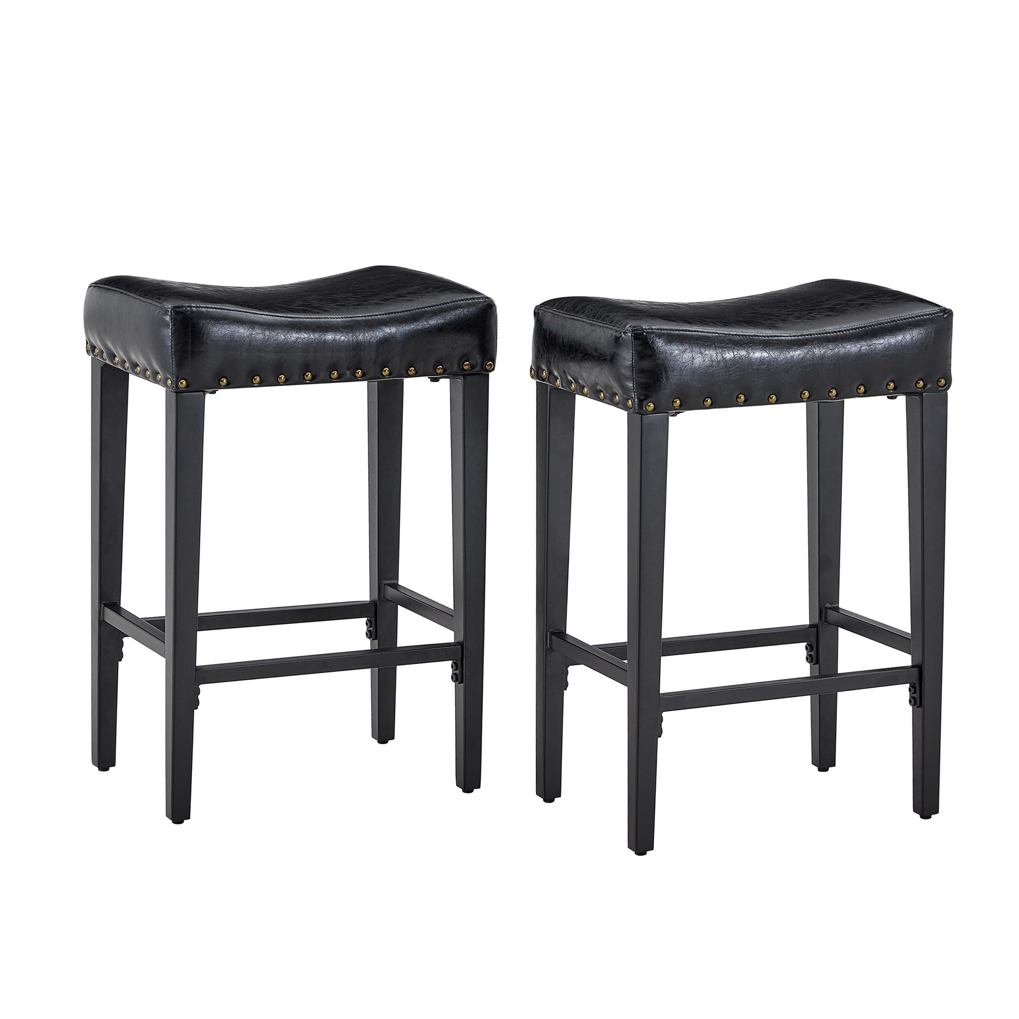 Bar Stool With Brass Nailhead Trim (Set of 2) - Black