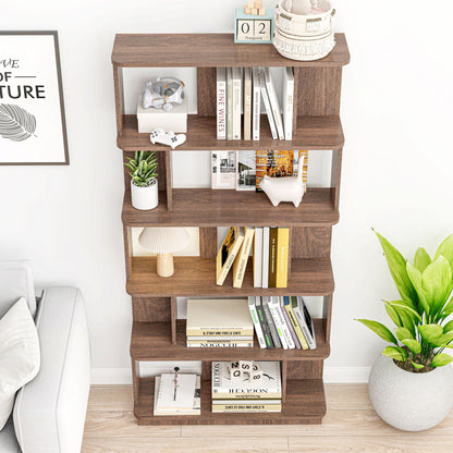 5 Tier Open Bookshelf, Free Combination Storage Shelving For Living Room - Dark Brown