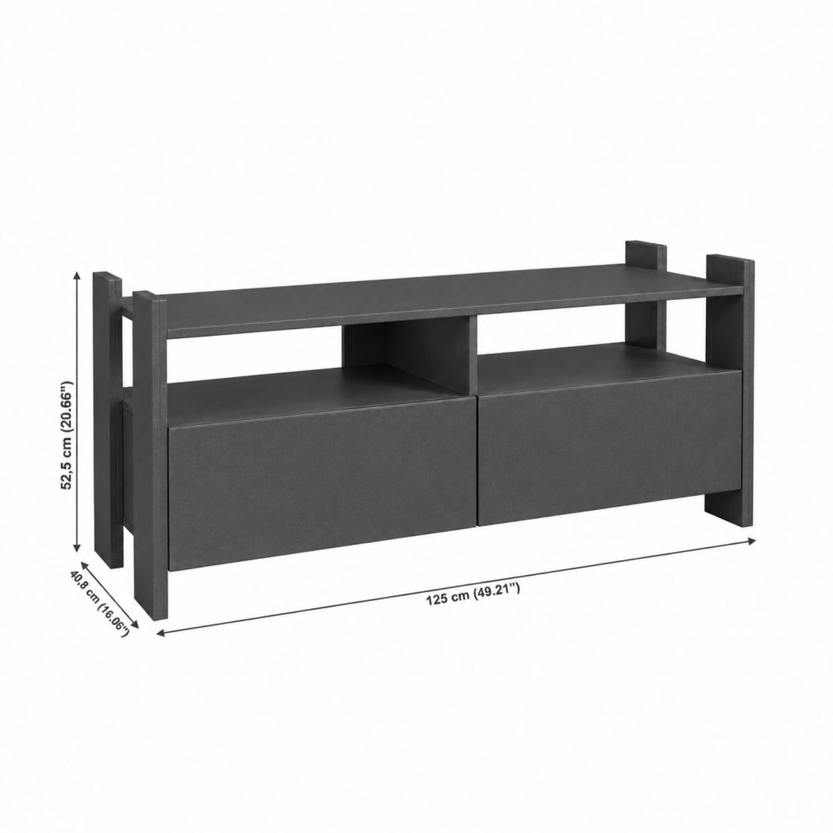 TV Stand For TVs Up To 55" With Open Shelves And 2 Drawers - Carbon Gray