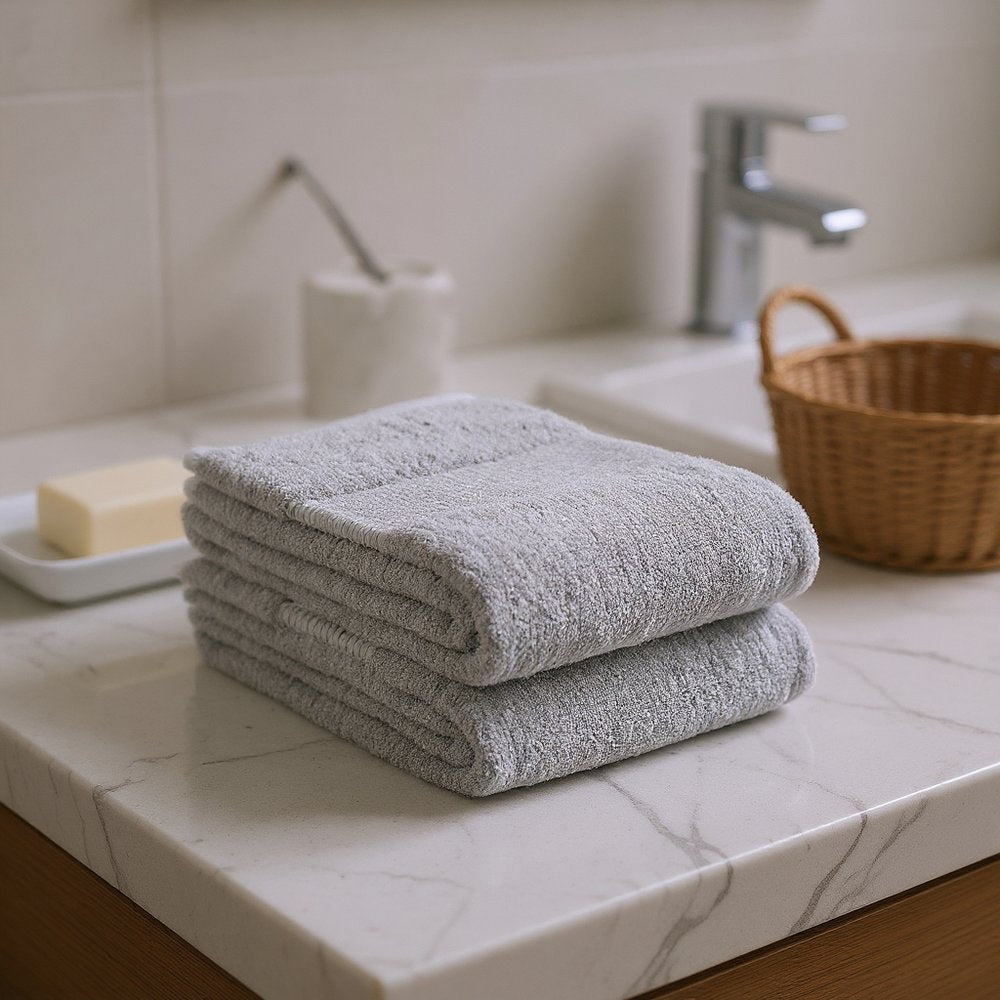 Set of Two Light Gray Cotton 30" X 54" Quick Dry Terry Cloth Bath Towels