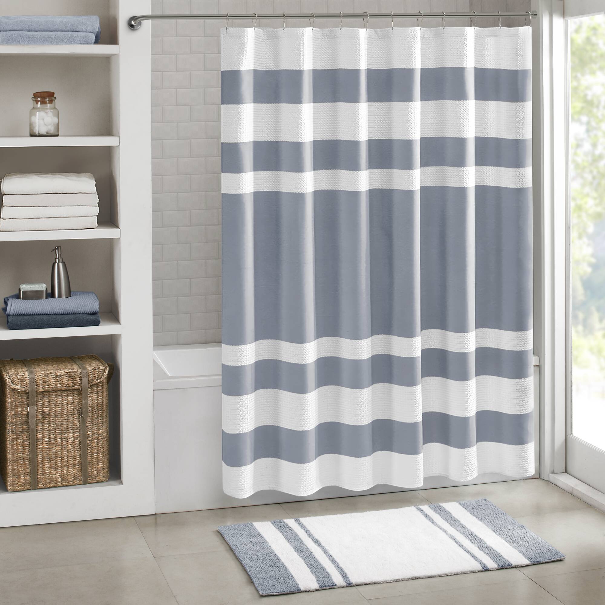 Spa Waffle - 108" x 72" Shower Curtain With 3M Treatment - Dark Blue