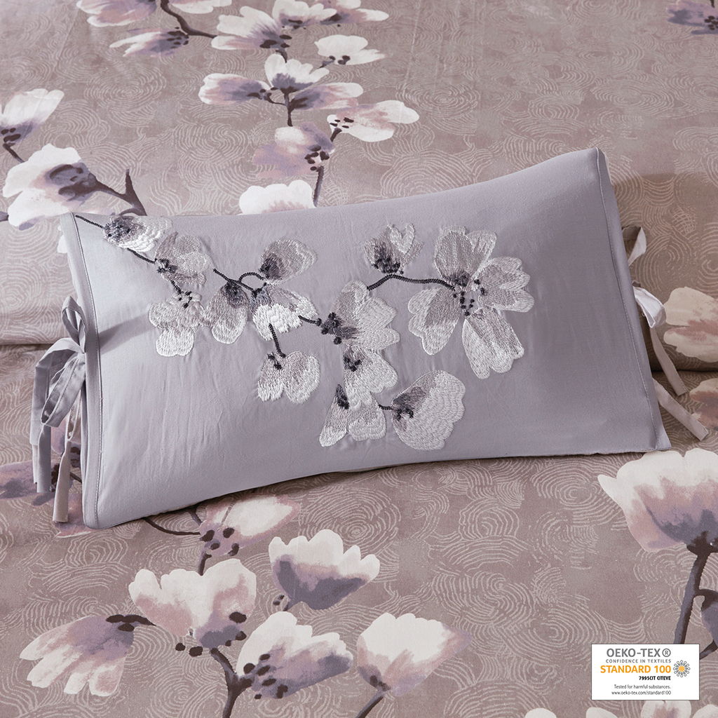 Sakura Blossom - Embroidered Oblong Decorative Pillow - Lilac