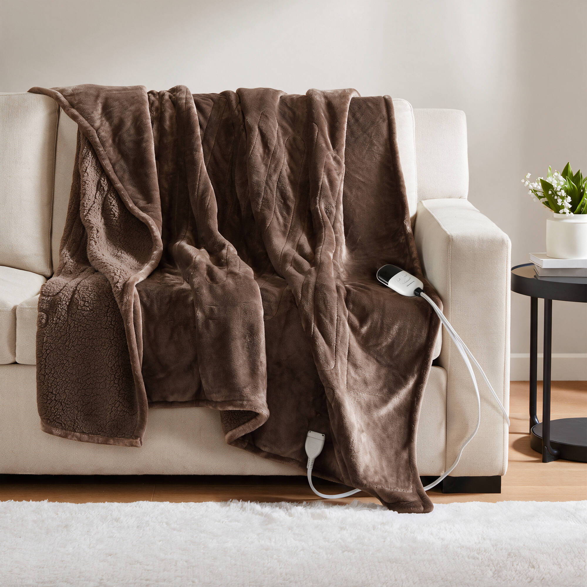 Heated Microlight to Berber - Throw - Brown