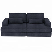 93" Blue Chenille Modular Stainless Steel Sleeper Sofa With Toss Pillows