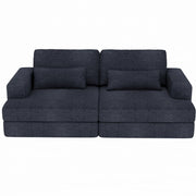 93" Blue Chenille Modular Stainless Steel Sleeper Sofa With Toss Pillows