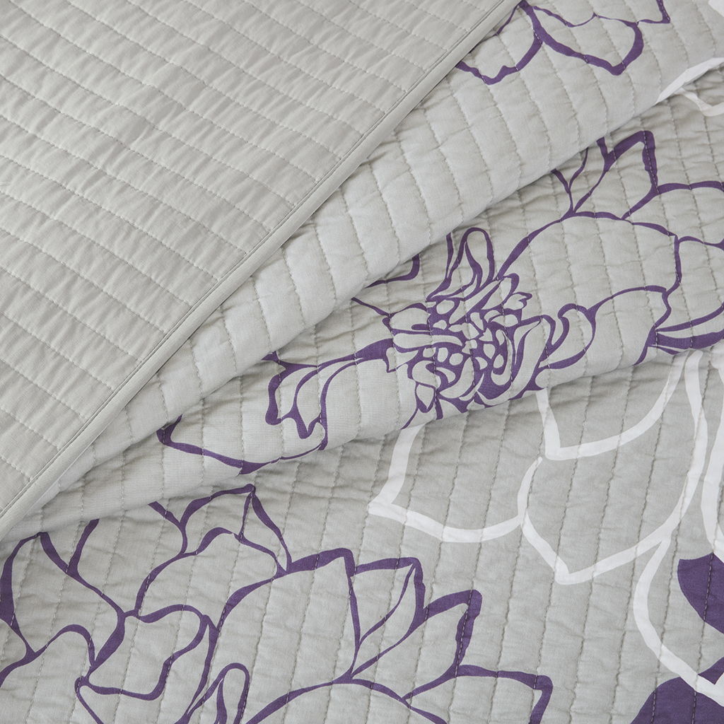 Lola - 6 Piece Reversible Printed Coverlet Set - Purple