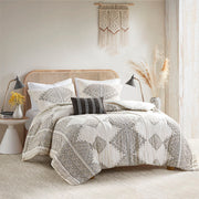 Ibiza - 4 Piece Printed Comforter Set With Throw Pillow - Black / Ivory