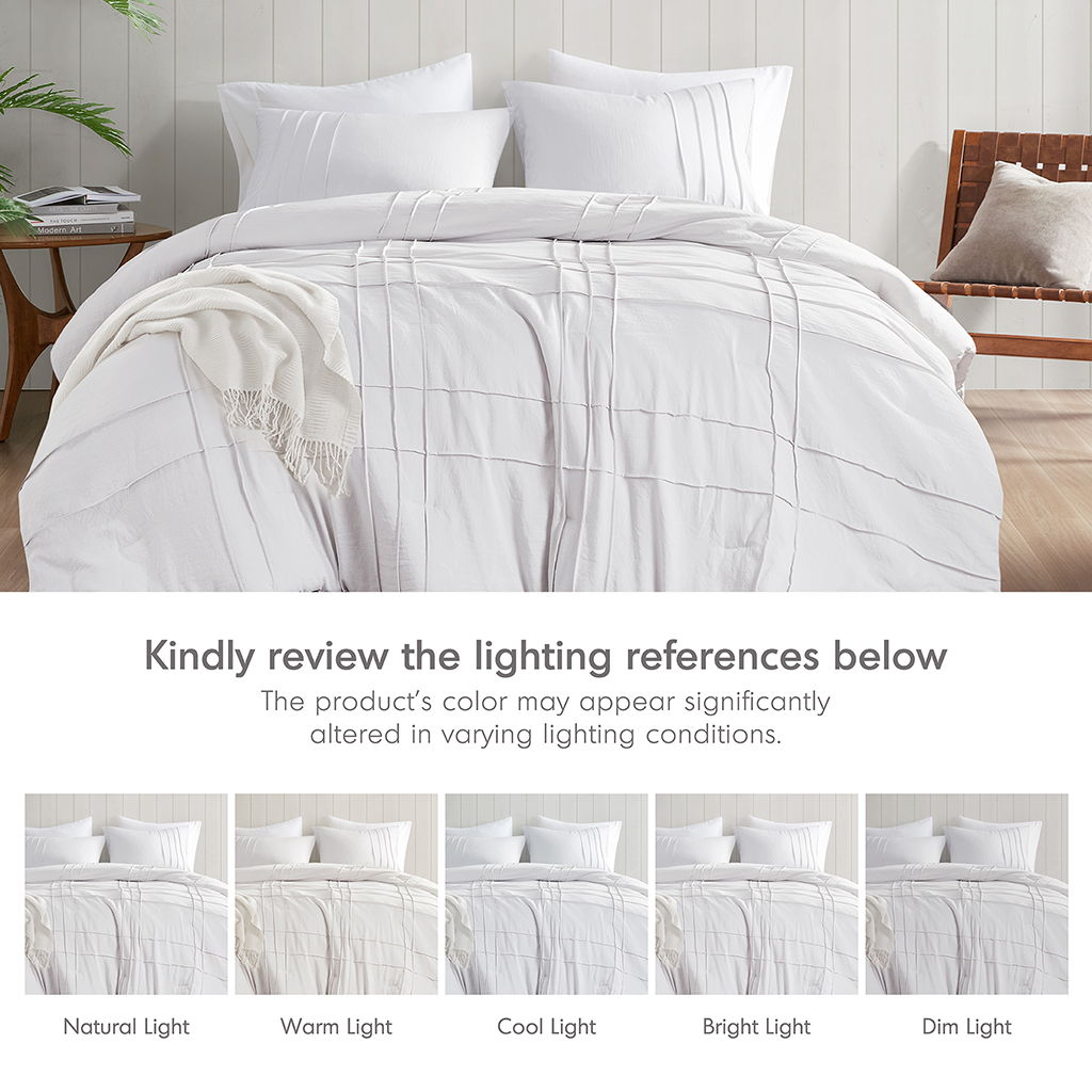 Porter - Queen Soft Washed Pleated Comforter Set - White