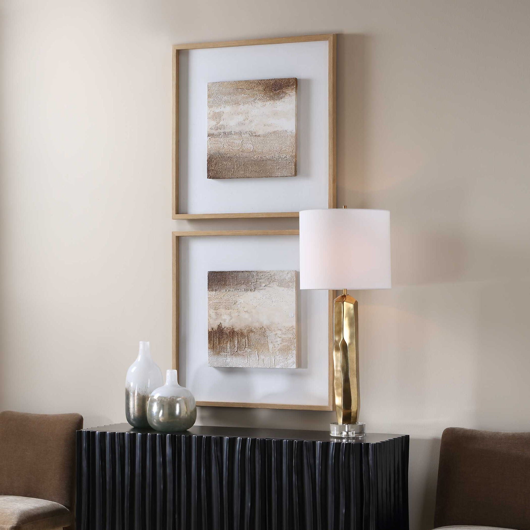 Between Lines - Abstract Painting (Set of 2) - Brown / White