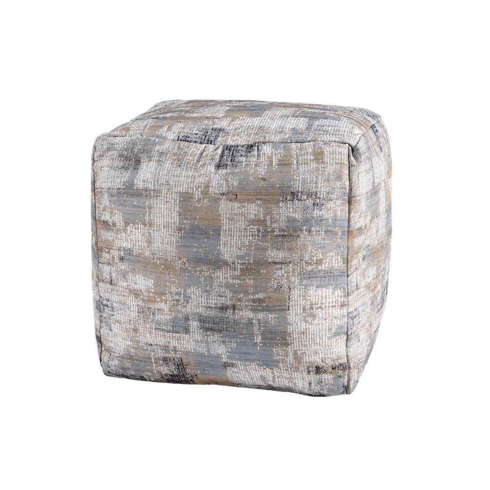 18" Blue Cotton Abstract Pouf Ottoman