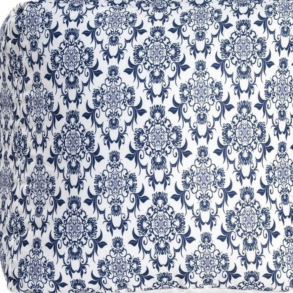 18" Blue and White Cotton Floral Pouf Ottoman