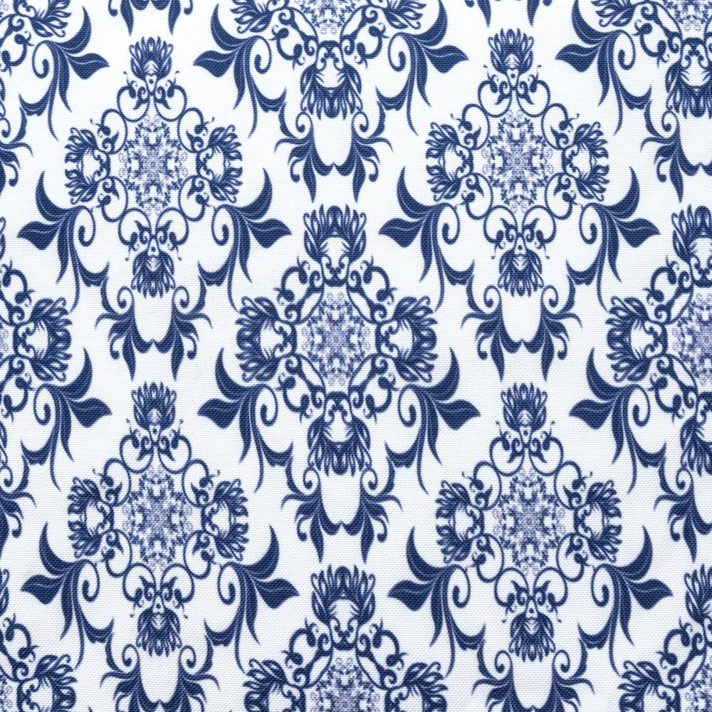 18" Blue and White Cotton Floral Pouf Ottoman