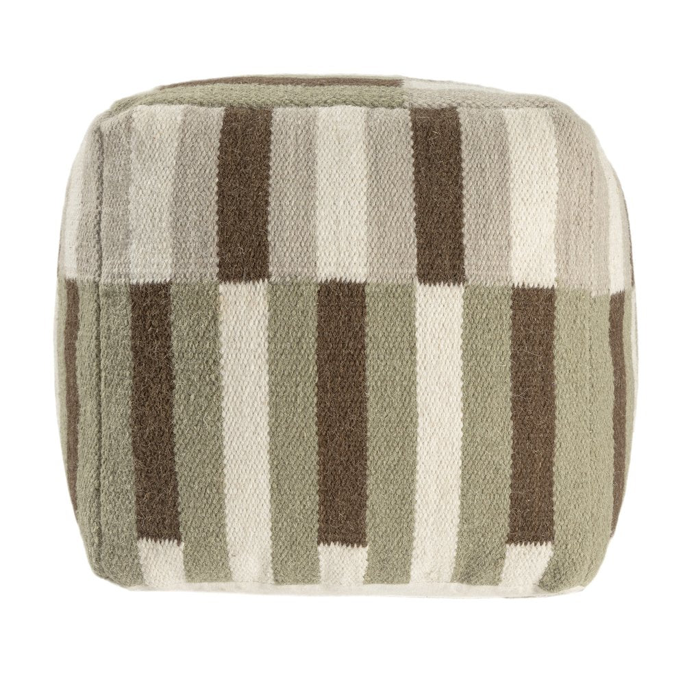 18" Brown Ivory And Khaki Brown Woven Geometric Pouf Ottoman