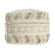 18" Ivory and Natural Cotton And Wool Striped Pouf Ottoman