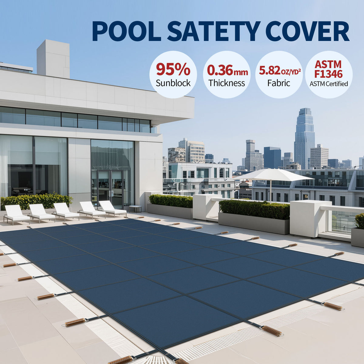 Rectangular Swimming Pool Safety Cover For Underground Pools - Blue