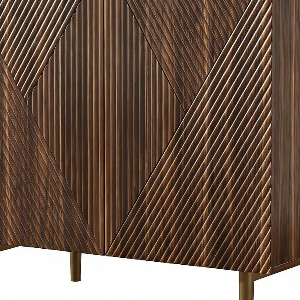 32" Brown Wood Carved Geometric Sideboard With Two Doors