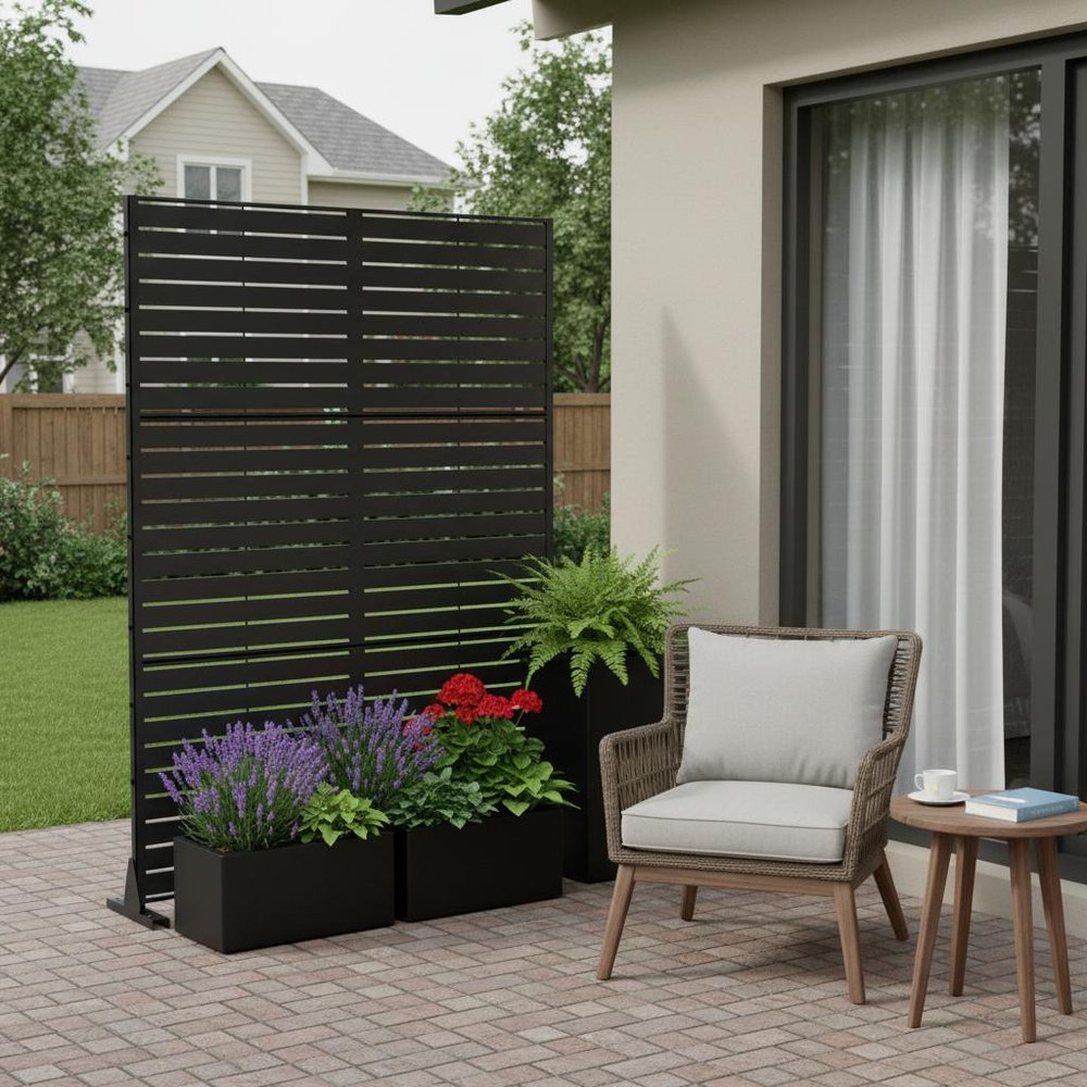 72" Black Metal Six Panel Screen Room Divider